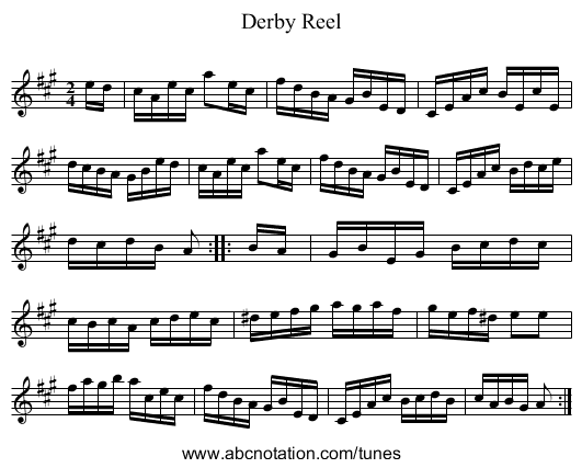 Derby Reel - staff notation