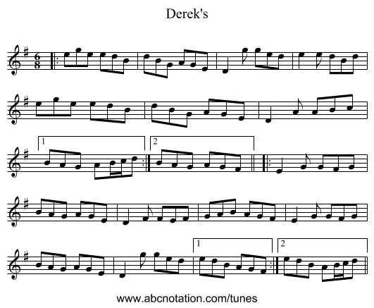 Derek's - staff notation