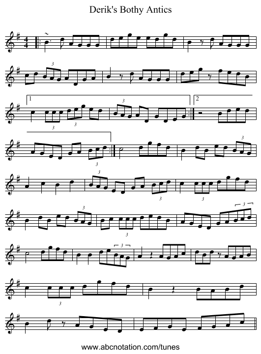 Derik's Bothy Antics - staff notation