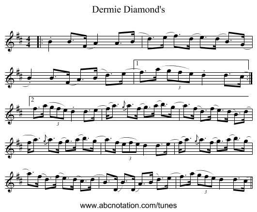Dermie Diamond's - staff notation