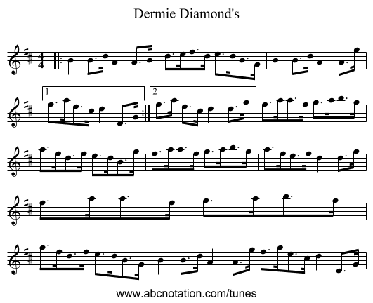Dermie Diamond's - staff notation