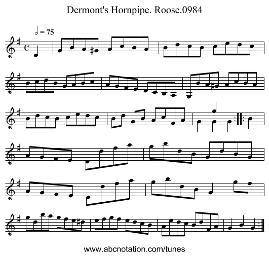 Dermont's Hornpipe. Roose.0984 - staff notation