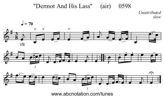 Dermot And His Lass     (air)     0598 - staff notation