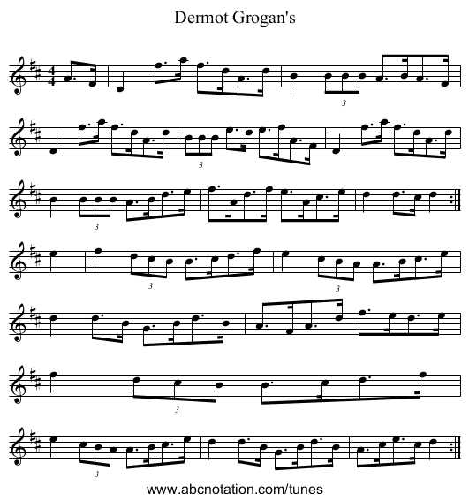 Dermot Grogan's - staff notation