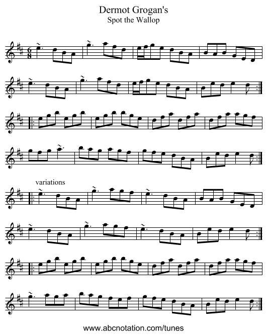 Dermot Grogan's - staff notation