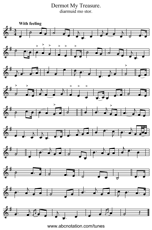 Dermot My Treasure. - staff notation