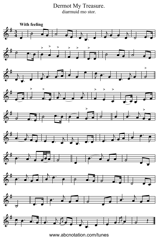 Dermot My Treasure. - staff notation