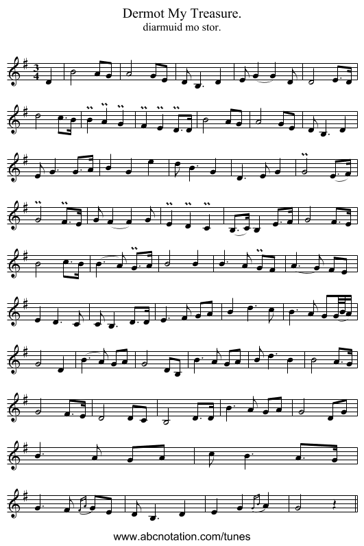 Dermot My Treasure. - staff notation