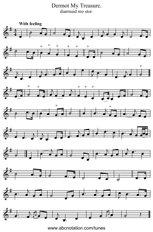 Dermot My Treasure. - staff notation