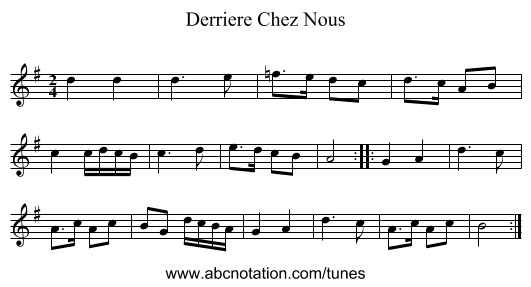 Derriere Chez Nous - staff notation