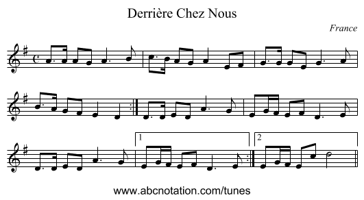 Derrière Chez Nous - staff notation