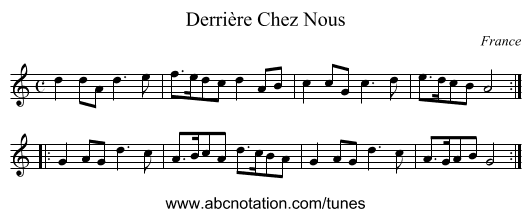 Derrière Chez Nous - staff notation