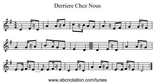 Derriere Chez Nous - staff notation