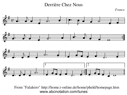 Derrière Chez Nous - staff notation