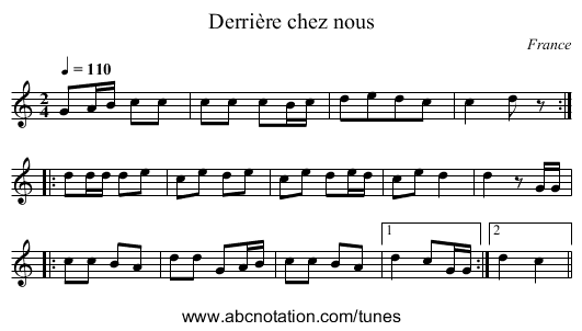 Derrière chez nous - staff notation