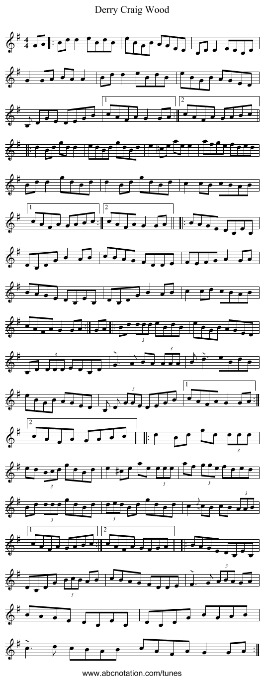 Derry Craig Wood - staff notation