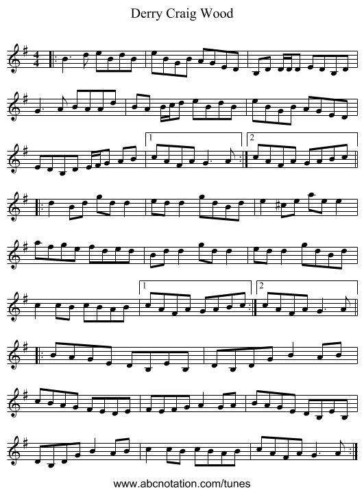 Derry Craig Wood - staff notation