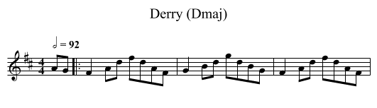 Derry (Dmaj) - staff notation