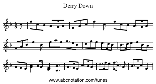 Derry Down - staff notation