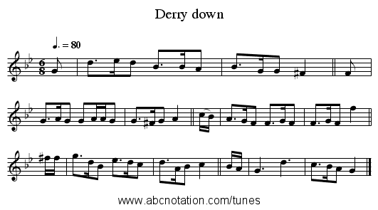 Derry down - staff notation