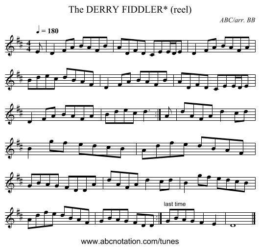 DERRY FIDDLER* (reel), The - staff notation