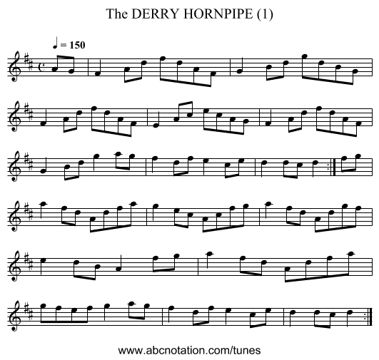 DERRY HORNPIPE (1), The - staff notation