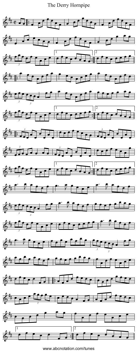 Derry Hornpipe, The - staff notation