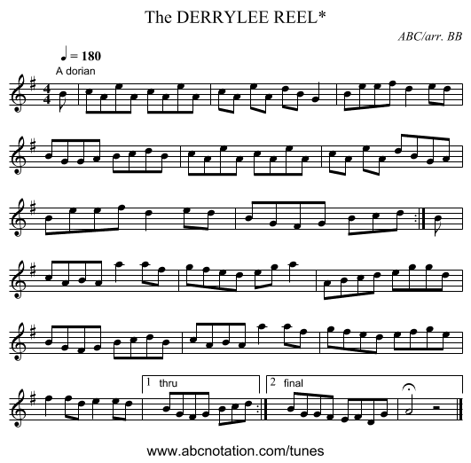 DERRYLEE REEL*, The - staff notation