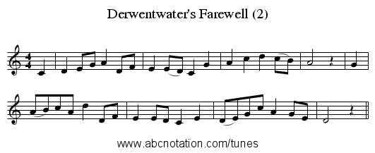 Derwentwater's Farewell (2) - staff notation