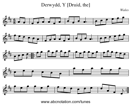 Derwydd, Y [Druid, the] - staff notation