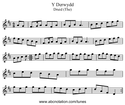 Derwydd, Y - staff notation