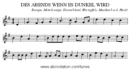 DES ABENDS WENN ES DUNKEL WIRD - staff notation