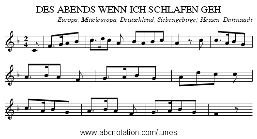 DES ABENDS WENN ICH SCHLAFEN GEH - staff notation