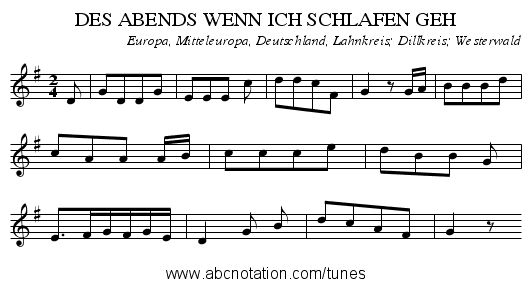 DES ABENDS WENN ICH SCHLAFEN GEH - staff notation