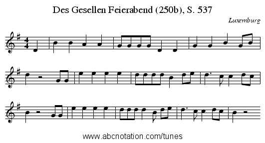 Des Gesellen Feierabend (250b), S. 537 - staff notation