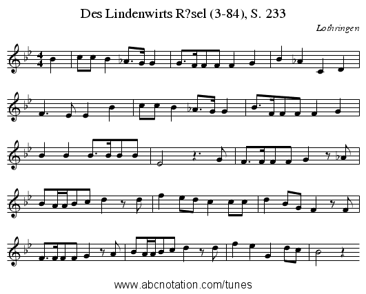 Des Lindenwirts R?sel (3-84), S. 233 - staff notation