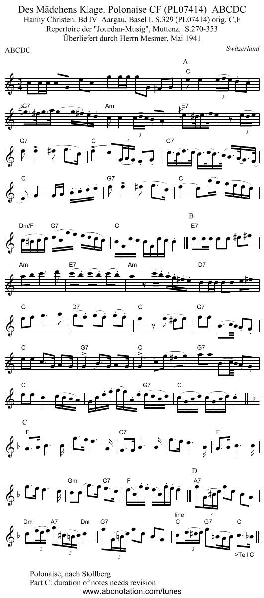 Des Mädchens Klage. Polonaise CF (PL07414)  ABCDC - staff notation