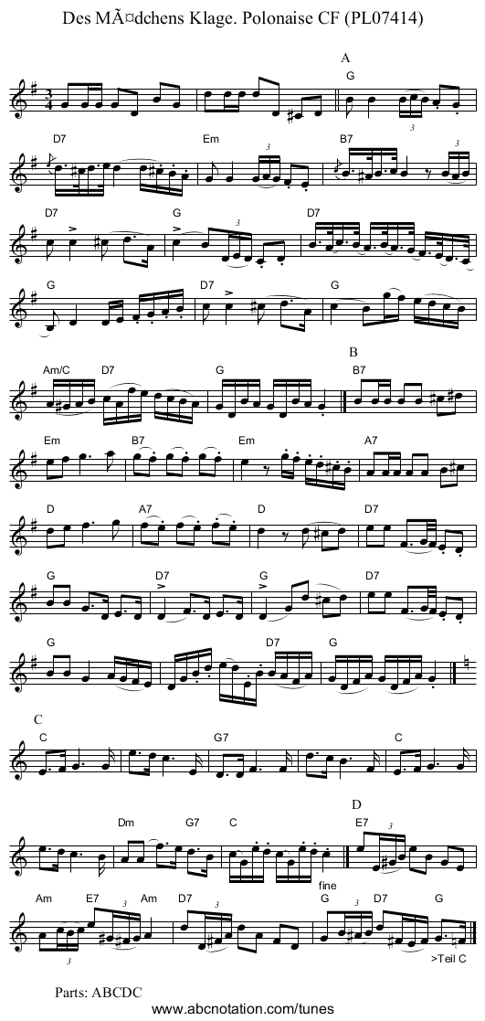 Des Mädchens Klage. Polonaise CF (PL07414) - staff notation