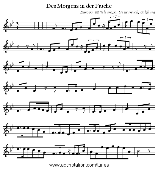 Des Morgens in der Fruehe - staff notation