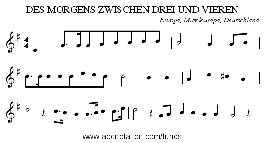 DES MORGENS ZWISCHEN DREI UND VIEREN - staff notation