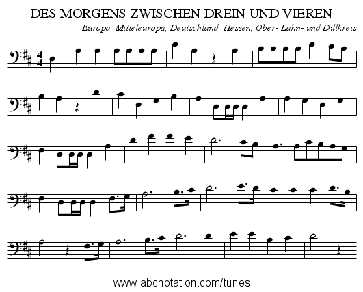 DES MORGENS ZWISCHEN DREIN UND VIEREN - staff notation