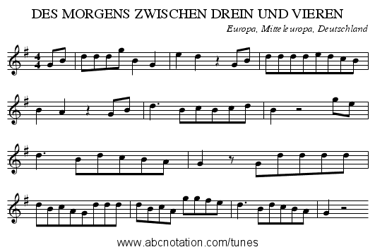 DES MORGENS ZWISCHEN DREIN UND VIEREN - staff notation