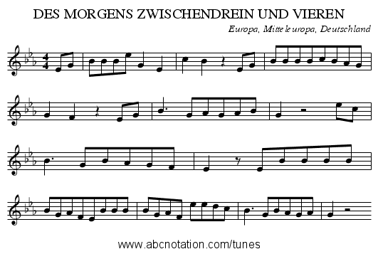 DES MORGENS ZWISCHENDREIN UND VIEREN - staff notation