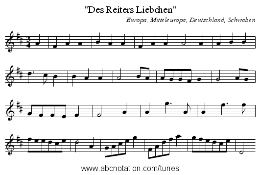 Des Reiters Liebchen - staff notation
