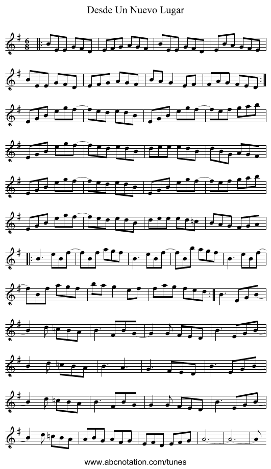 Desde Un Nuevo Lugar - staff notation