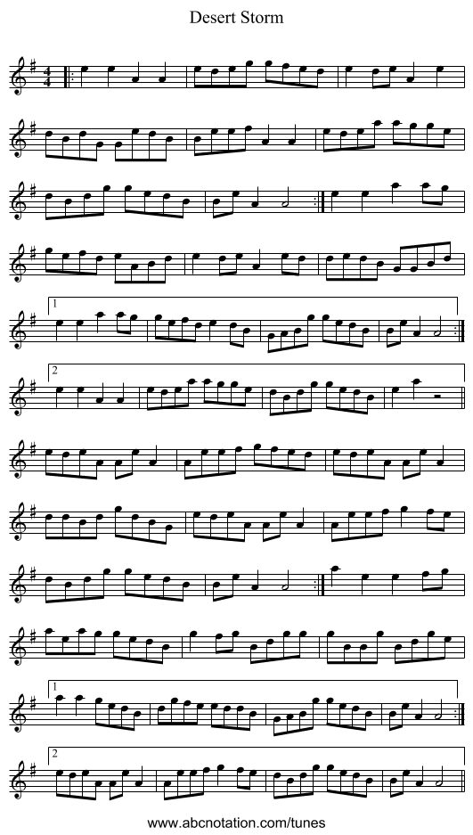 Desert Storm - staff notation