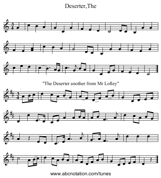 Deserter,The - staff notation