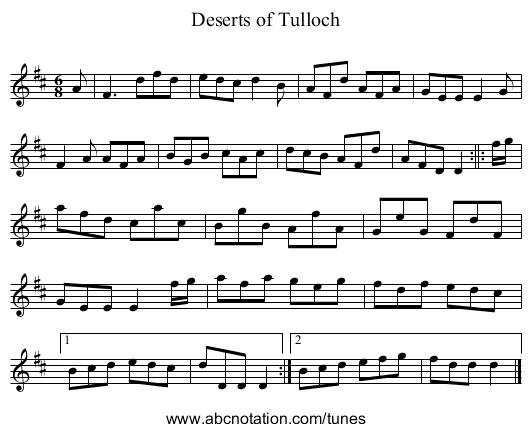 Deserts of Tulloch - staff notation