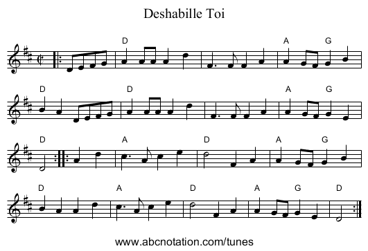 Deshabille Toi - staff notation