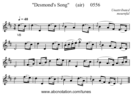 Desmond's Song     (air)     0556 - staff notation